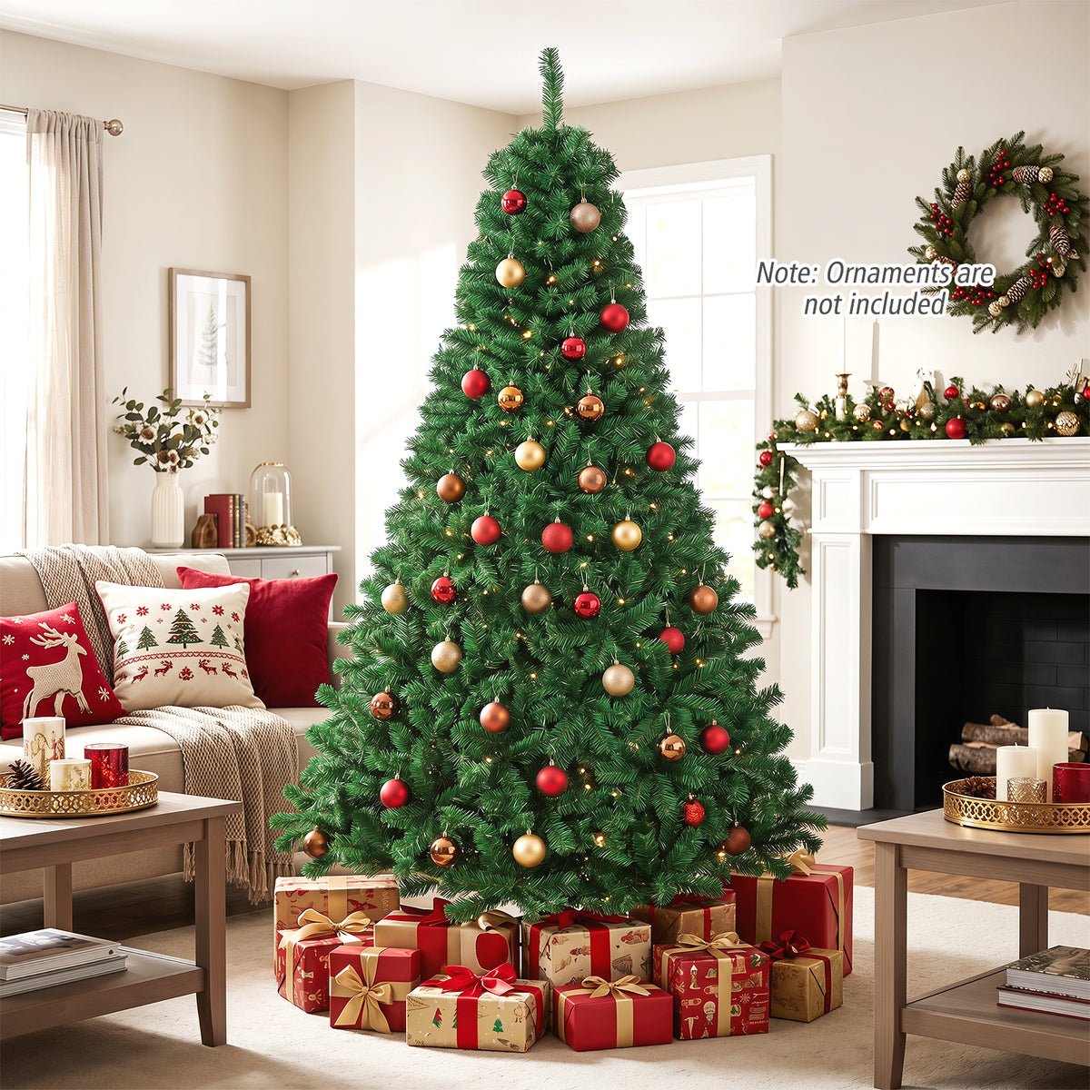5/6/7/8 FT Artificial Christmas Tree, Unlit Full Xmas Pine Tree with 350/650/950/1138 Branch Tips & Folding Metal Stand