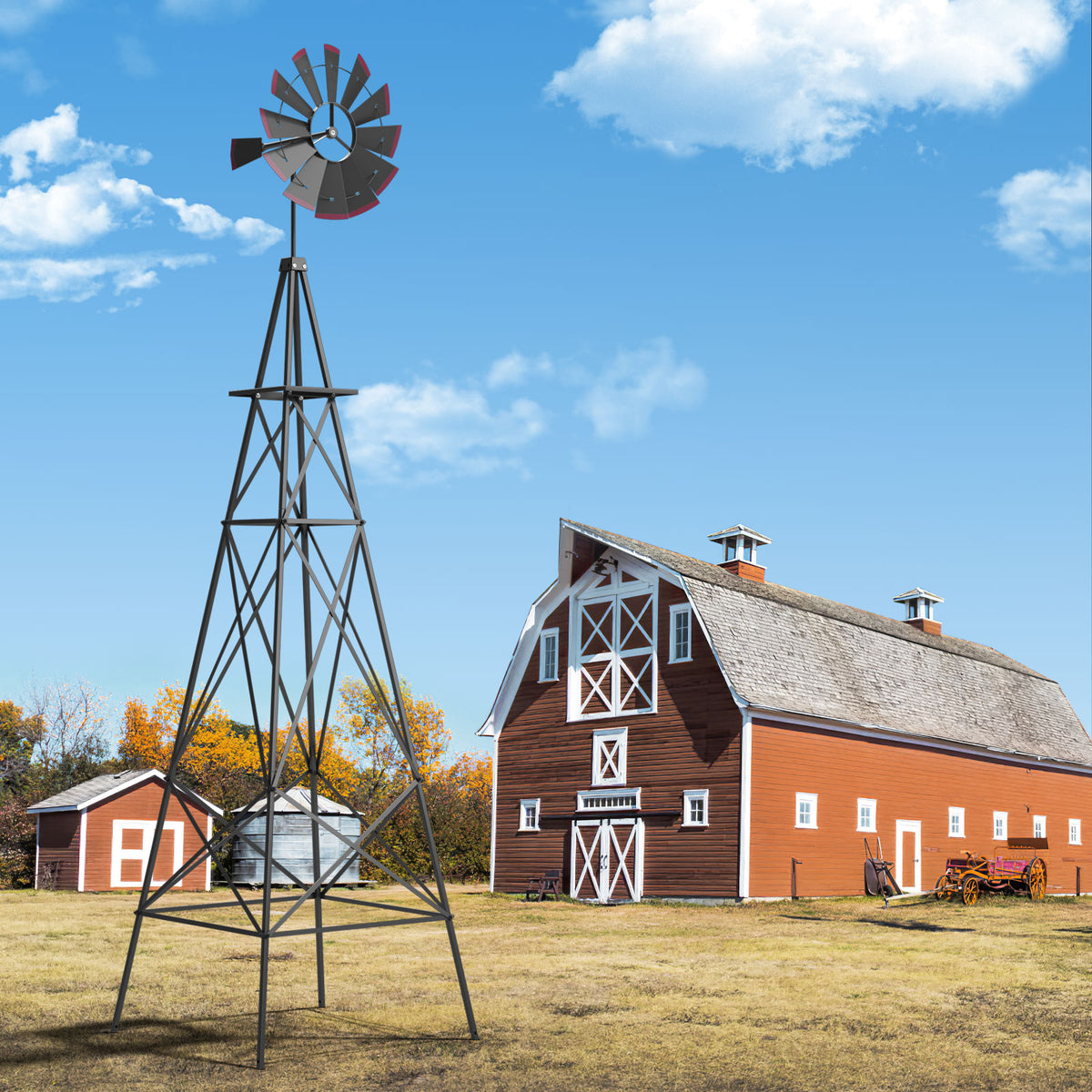 8ft Steel Windmill, Farmhouse Windmill Decoration with Directional Vane