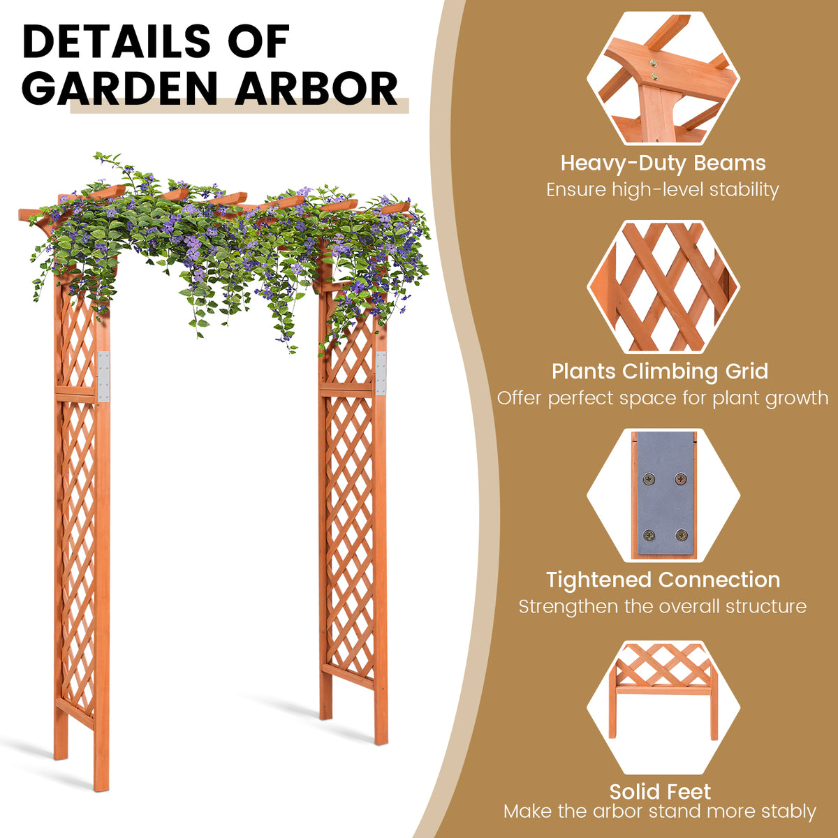 84.5" Wooden Garden Arch, Archway Arbor Trellis for Climbing Roses, Vines and Vegetables