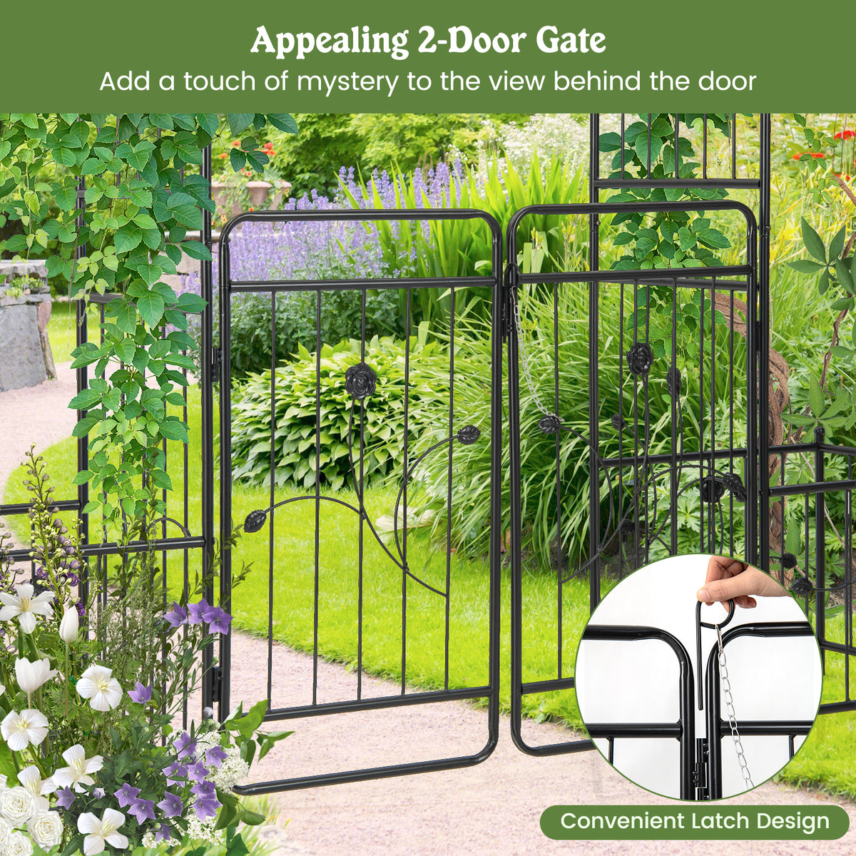 87" Steel Garden Arch with Planter Beds, Dig-Free Wedding Arbor w/Lockable Gates for Vines