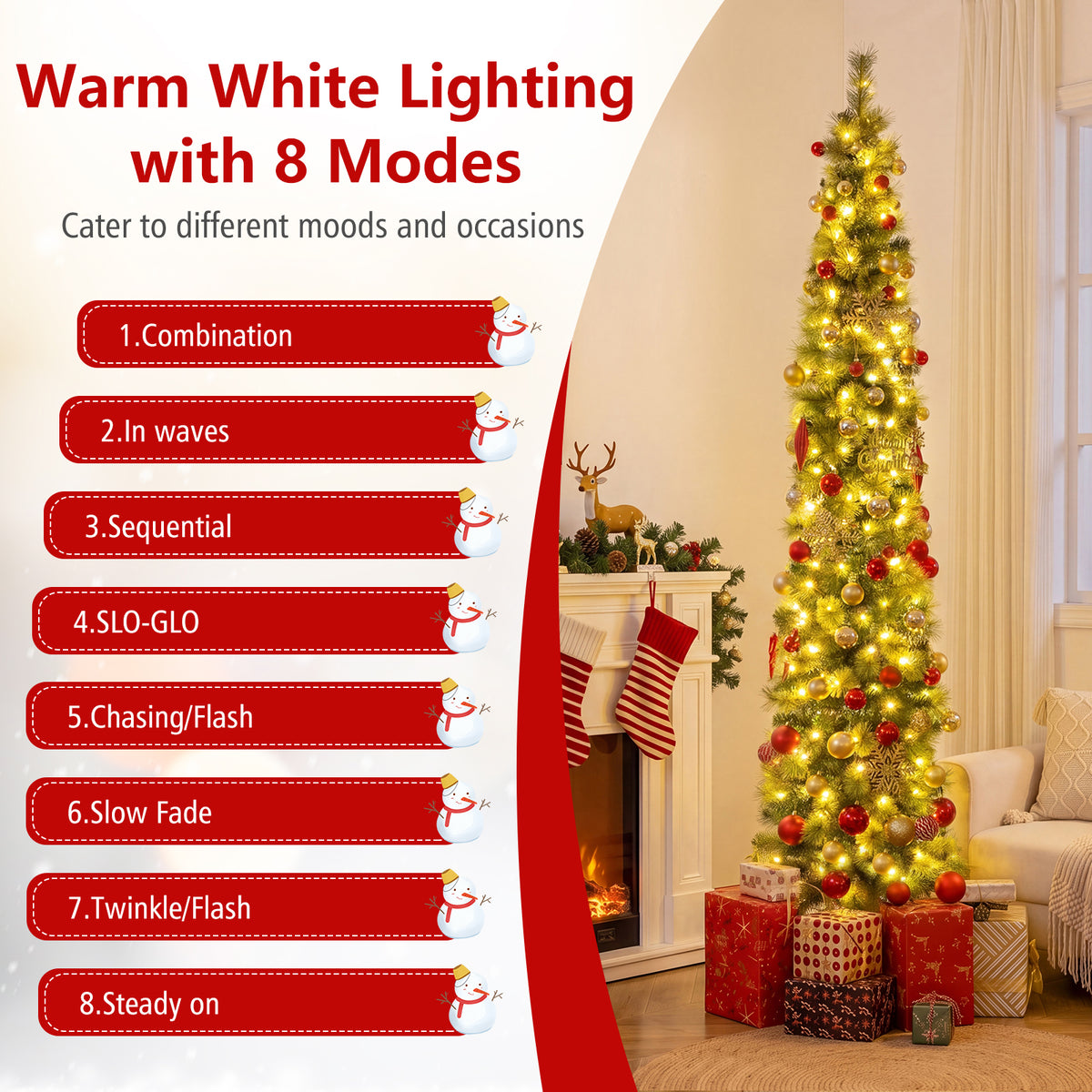7FT Pre-lit Pencil Christmas Tree, Slim Artificial Xmas Tree with 150 Warm White LED Lights