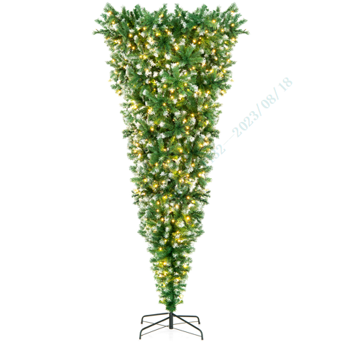 7.5 FT Pre-lit Upside Down Christmas Tree, Snow Flocked Artificial Xmas Tree with 1100 PVC Branch Tips