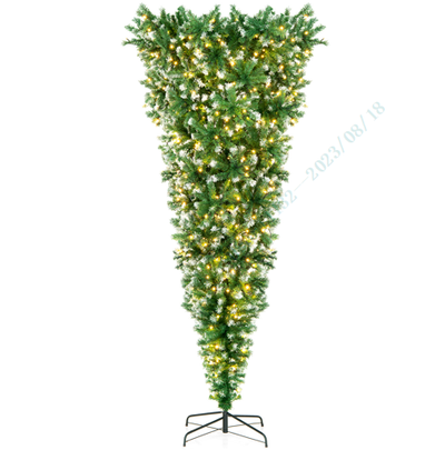 7.5 FT Pre-lit Upside Down Christmas Tree, Snow Flocked Artificial Xmas Tree with 1100 PVC Branch Tips