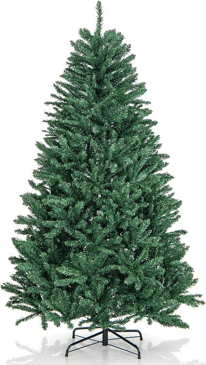 LuckTree Hinged Christmas Tree PVC Artificial Tree Home Holiday Décor w/Metal Stand (7.5 FT)