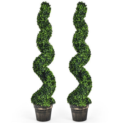 4ft Faux Boxwood Topiary Tree, Spiral Sun-Protected Potted Fake Plant with Cement-Filled Plastic Pot