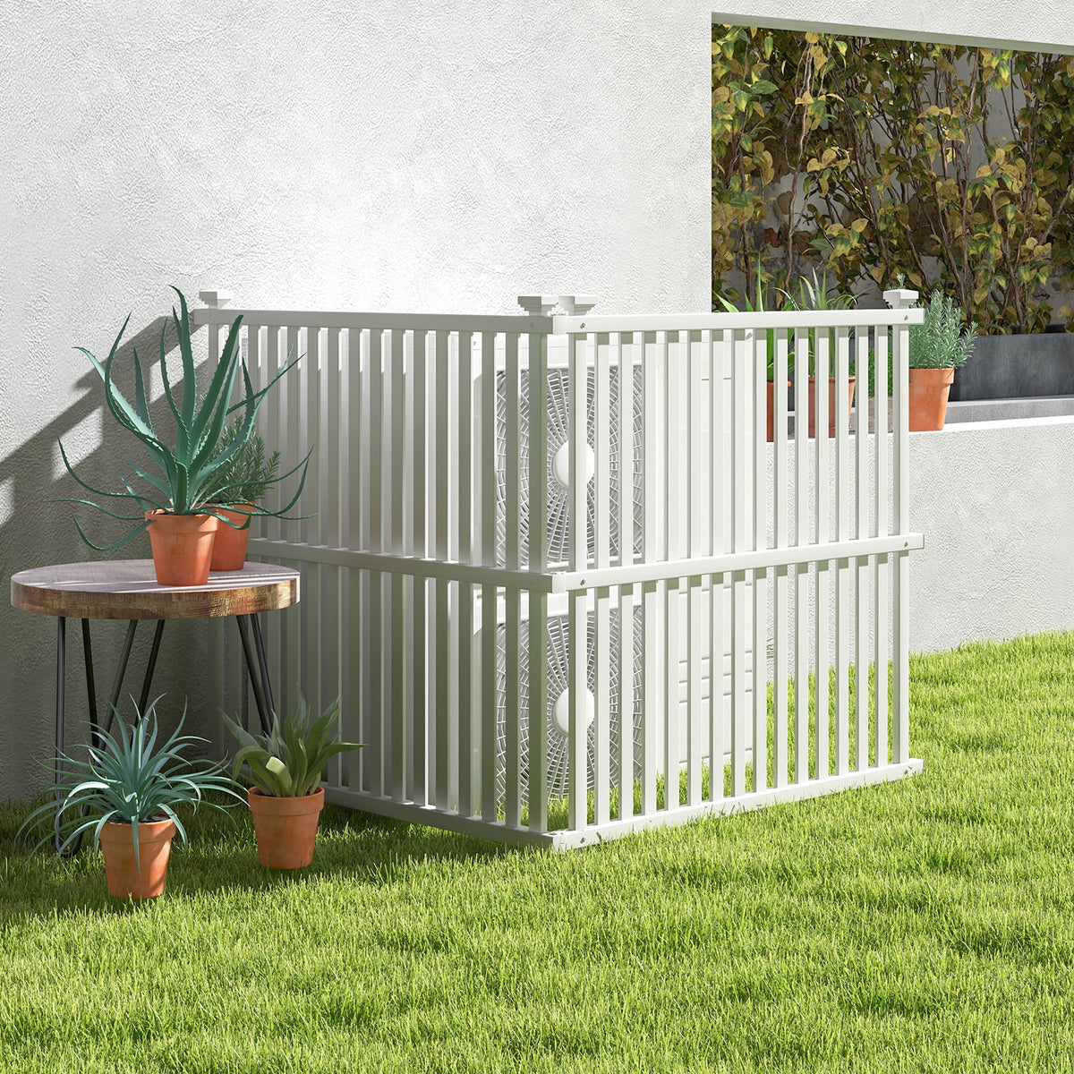 Outdoor Air Conditioner Fence, 113 x 114 cm Vinyl Privacy Screen with Metal Ground Stakes