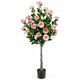 Lucktree 50.5" Artificial Camellia Tree with 27 Camellia Blossoms | Realistic Fake Potted Floral Tree