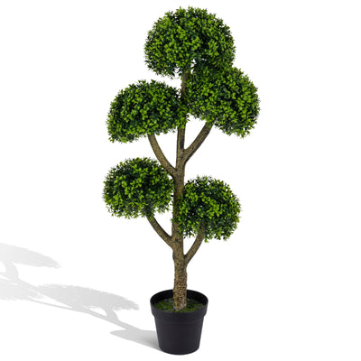 Lucktree 46" Artificial Boxwood Topiary Tree with 5 Ball-Shaped Topiaries