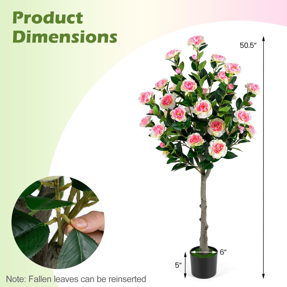 Lucktree 50.5" Artificial Camellia Tree with 27 Camellia Blossoms | Realistic Fake Potted Floral Tree