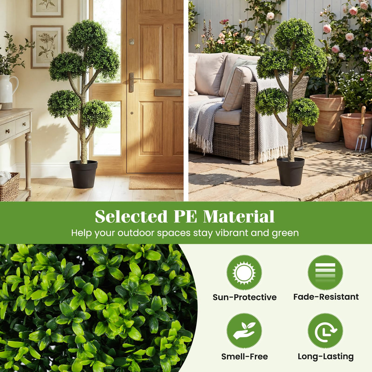 Lucktree 46" Artificial Boxwood Topiary Tree with 5 Ball-Shaped Topiaries