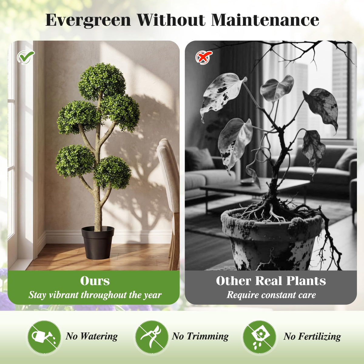 Lucktree 46" Artificial Boxwood Topiary Tree with 5 Ball-Shaped Topiaries