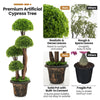 Lucktree 3 FT Artificial Cypress Topiary Ball Tree Faux Greenery Plant with Cement-Filled Planter (1/2 Pack)