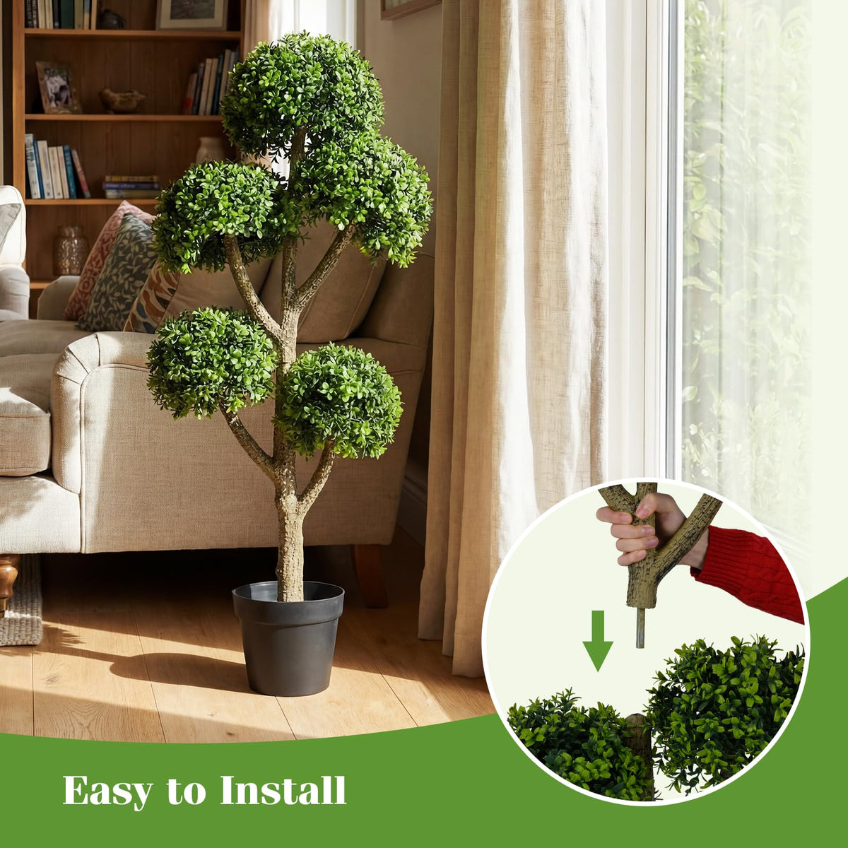 Lucktree 46" Artificial Boxwood Topiary Tree with 5 Ball-Shaped Topiaries