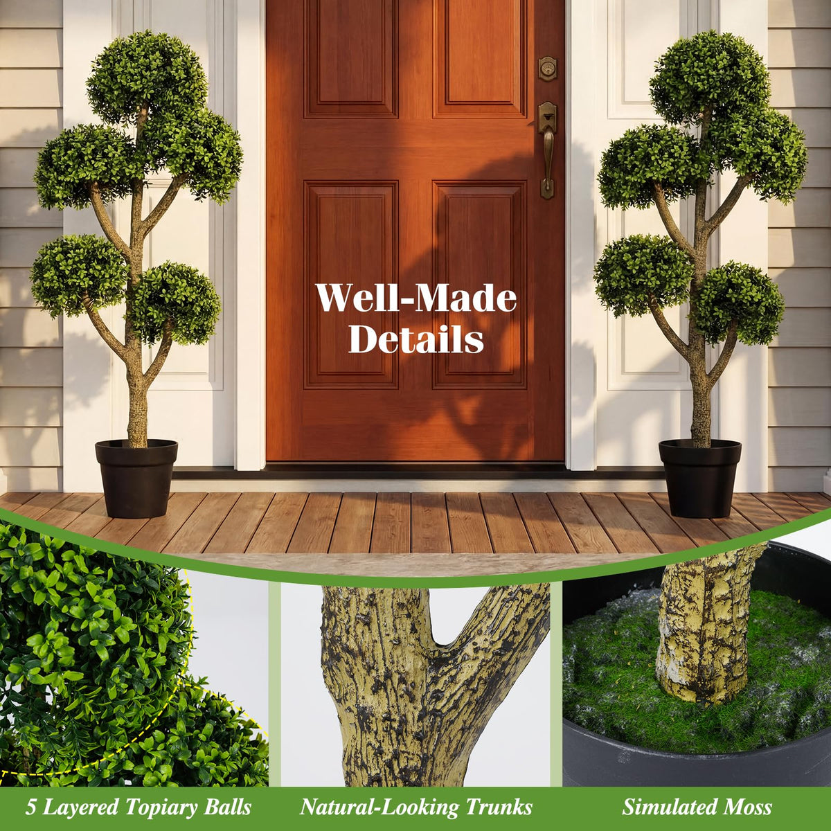Lucktree 46" Artificial Boxwood Topiary Tree with 5 Ball-Shaped Topiaries