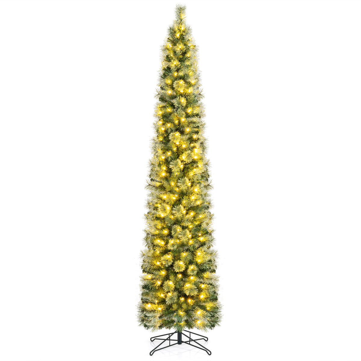 7FT Pre-lit Pencil Christmas Tree, Slim Artificial Xmas Tree with 150 Warm White LED Lights