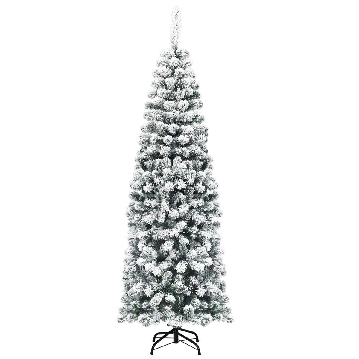 Lucktree Artificial Snow Flocked Christmas Tree, Slim Xmas Snowy Tree for Indoor and Outdoor Use - LucktreeUS