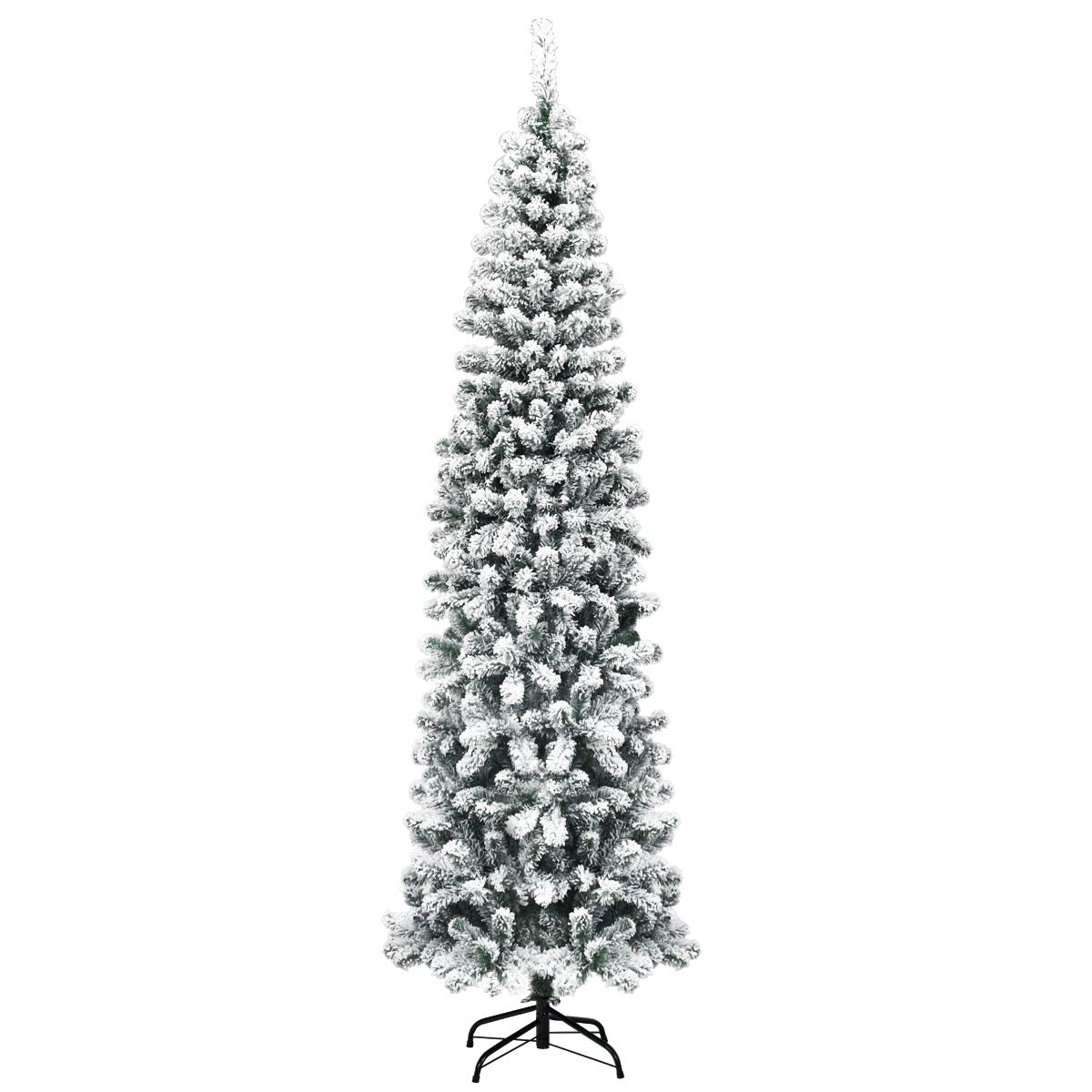 Lucktree Artificial Snow Flocked Christmas Tree, Slim Xmas Snowy Tree for Indoor and Outdoor Use - LucktreeUS