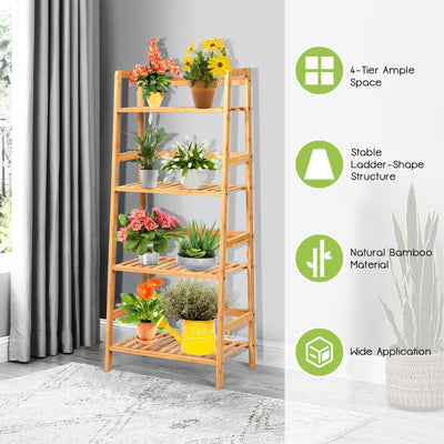 4-Tier Ladder Shelf Plant Stand, Bamboo Flower Pots Holder Display Rack - Lucktree