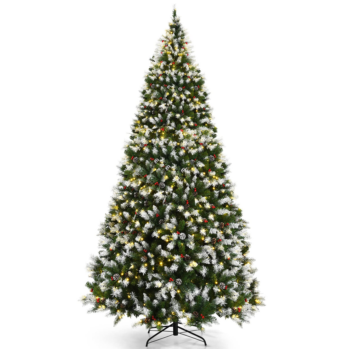 Lucktree Pre-lit Snow Flocked Christmas Tree,Hinged Artificial Xmas Tree, Indoor Holiday Festival Decoration - LucktreeUS