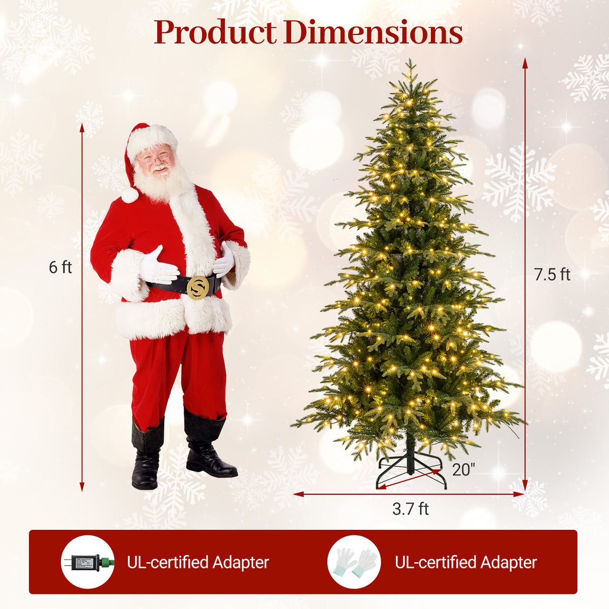 7.5FT Pre-lit Artificial Christmas Tree, Hinged Xmas Tree with 1195 Branch Tips