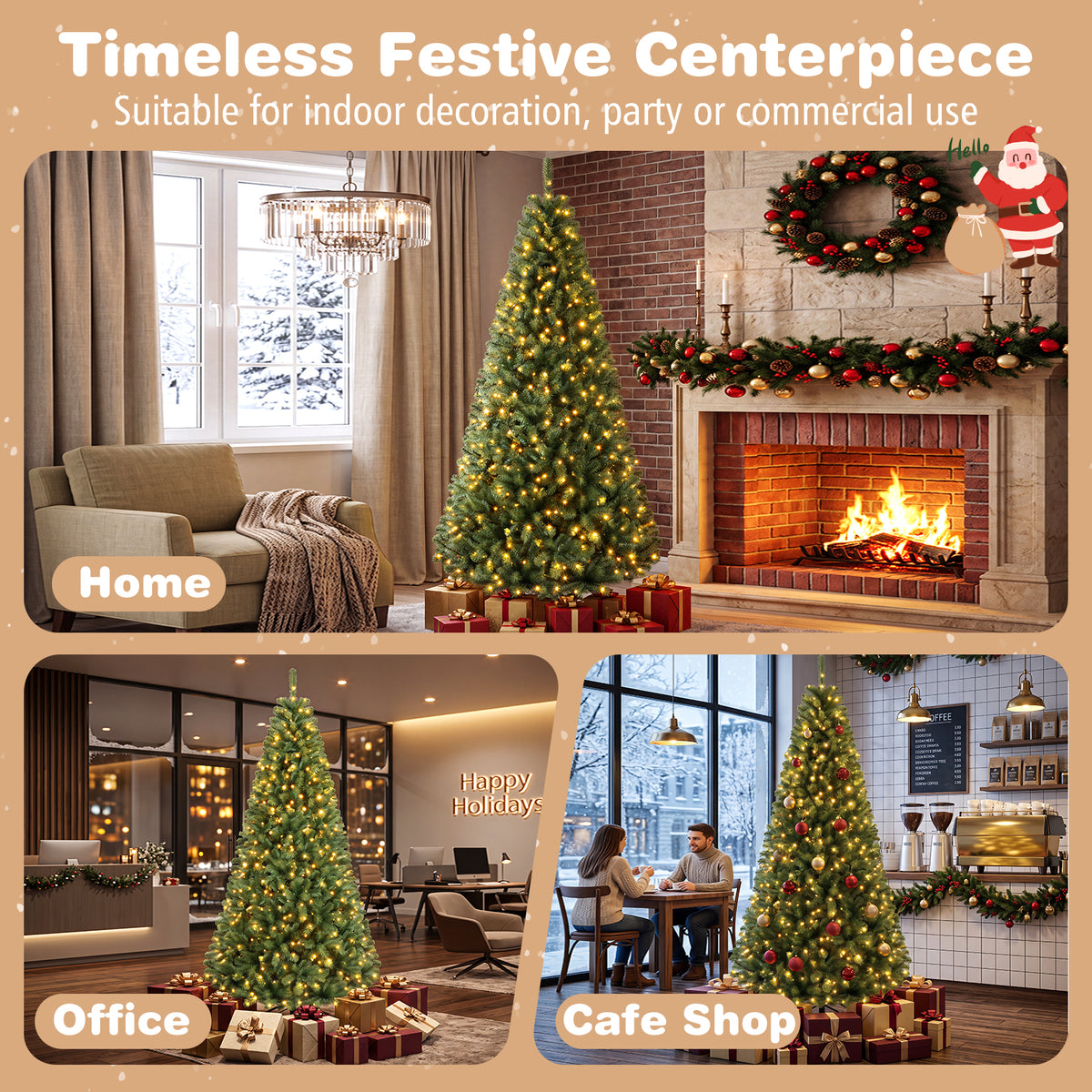 7/6/8 FT Pre-Lit Artificial Christmas Tree, Artificial Xmas Tree