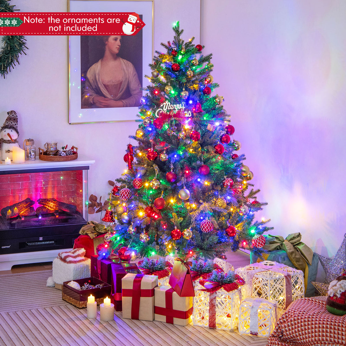 6FT Prelit Artificial Christmas Tree, Hinged Christmas Tree with 350 LED Lights