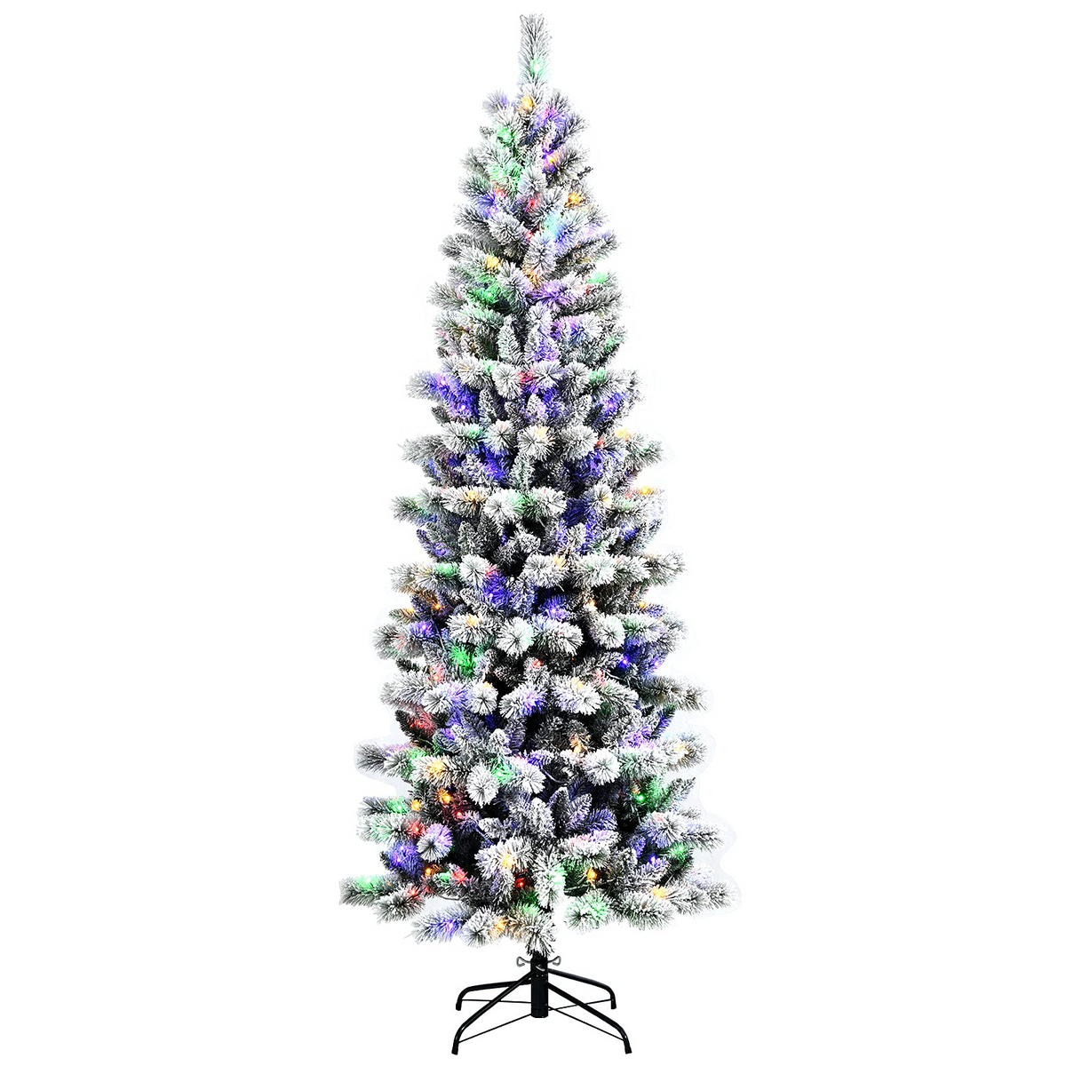 Lucktree Snow Flocked Christmas Tree, Premium Hinged Artificial Pine Tree, Remote Controller, Xmas Full Tree for Indoor - LucktreeUS