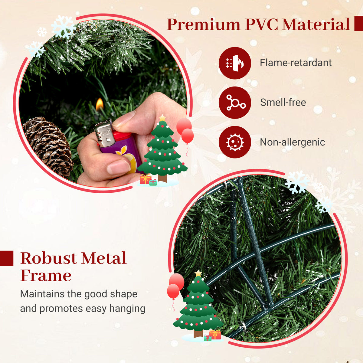 60” Large Pre-lit Christmas Wreath, Artificial Christmas Wreath with 680 Snowy Branch Tips