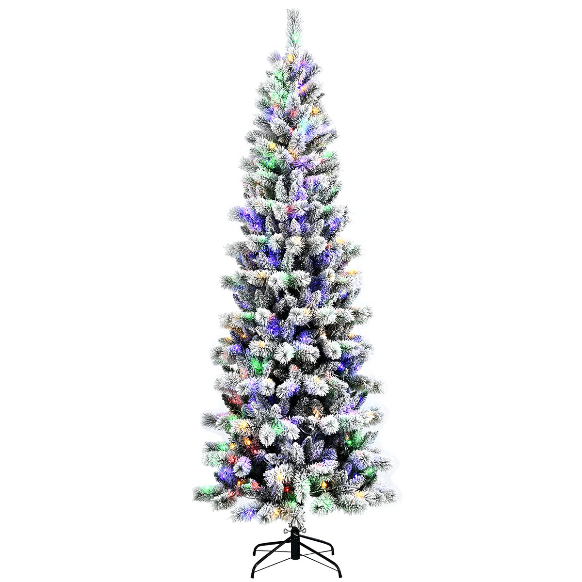 Lucktree Snow Flocked Christmas Tree, Premium Hinged Artificial Pine Tree, Remote Controller, Xmas Full Tree for Indoor - LucktreeUS