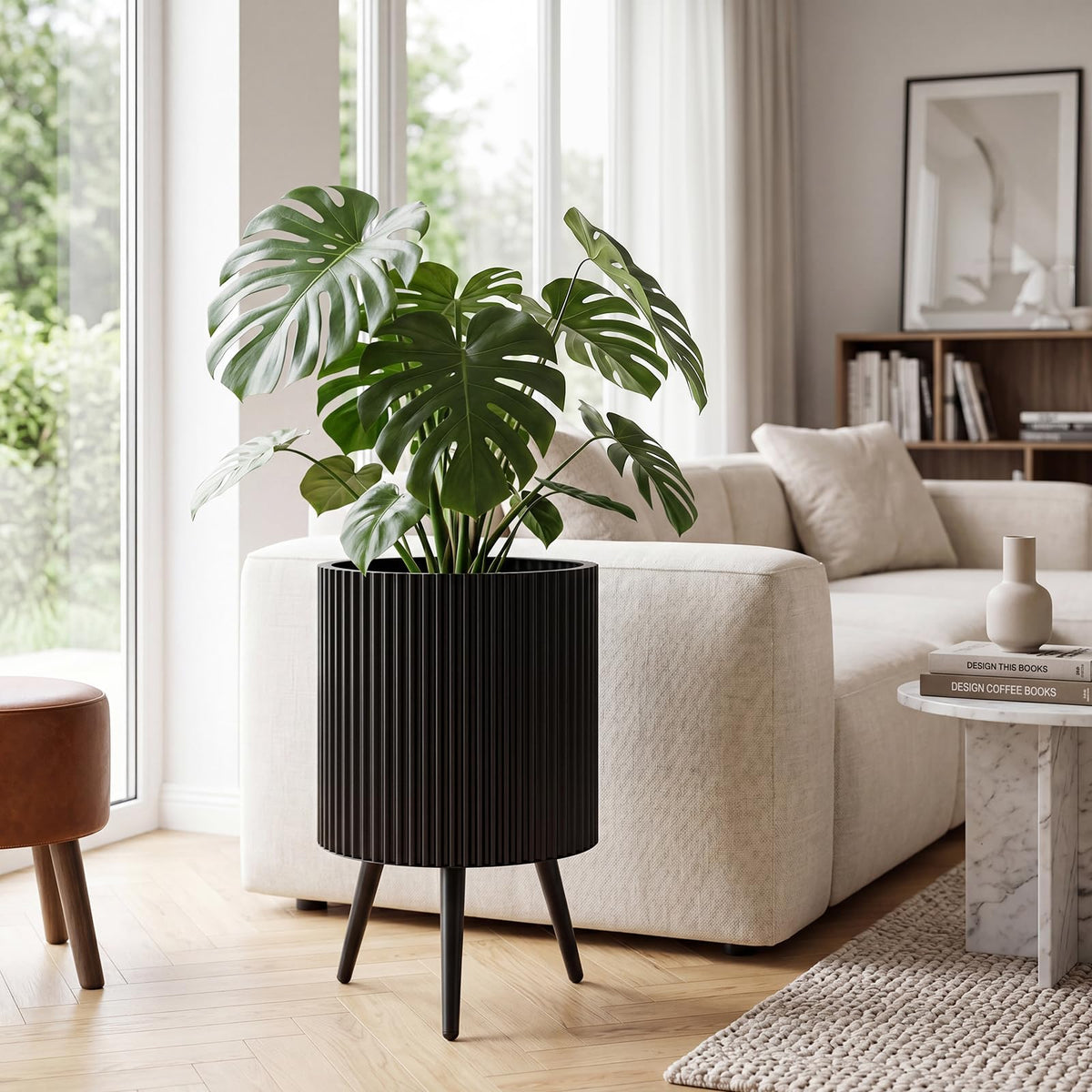 Lucktree 14 Inch Plant Pot with Stand with Built-in Drainage Holes
