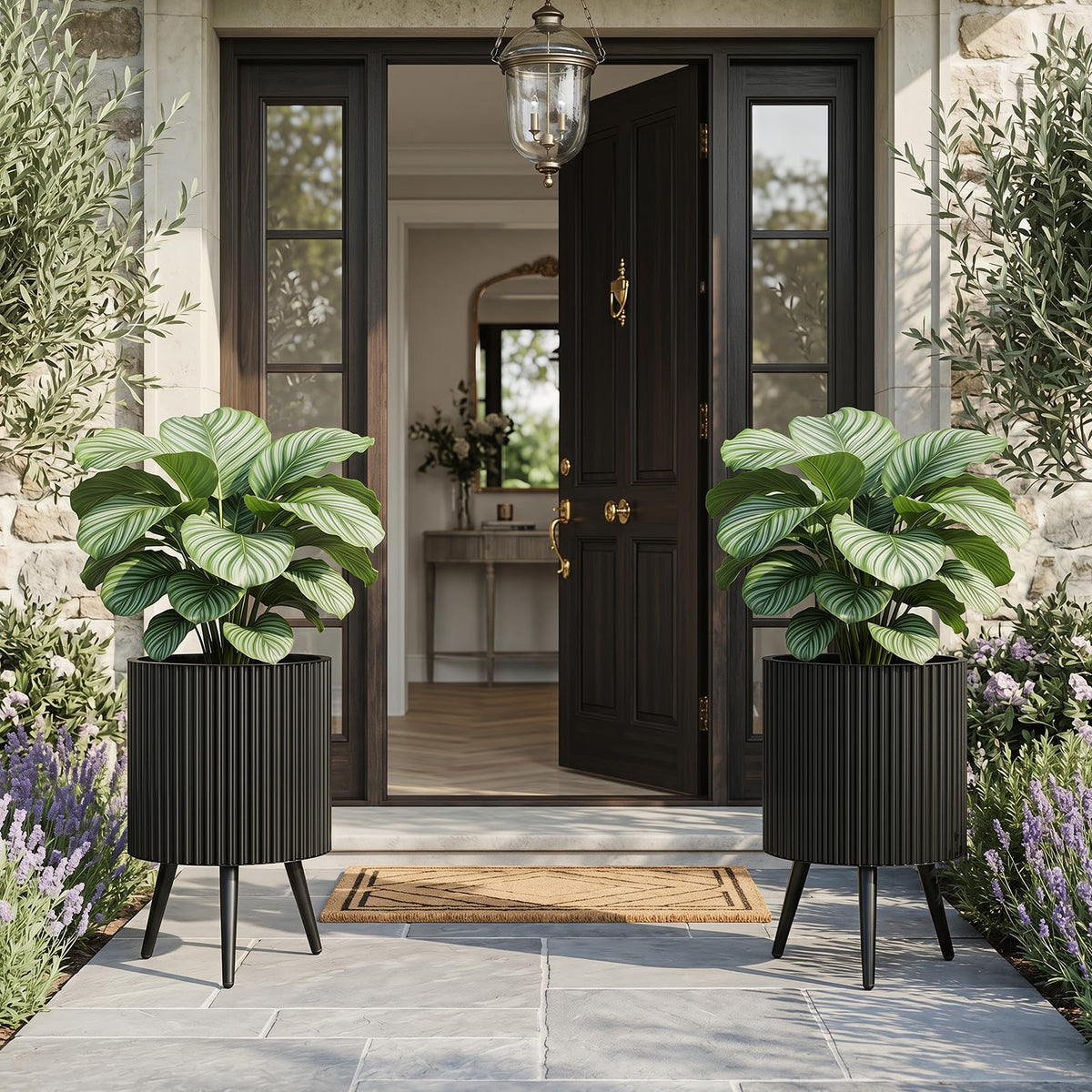 Lucktree 14 Inch Plant Pot with Stand with Built-in Drainage Holes