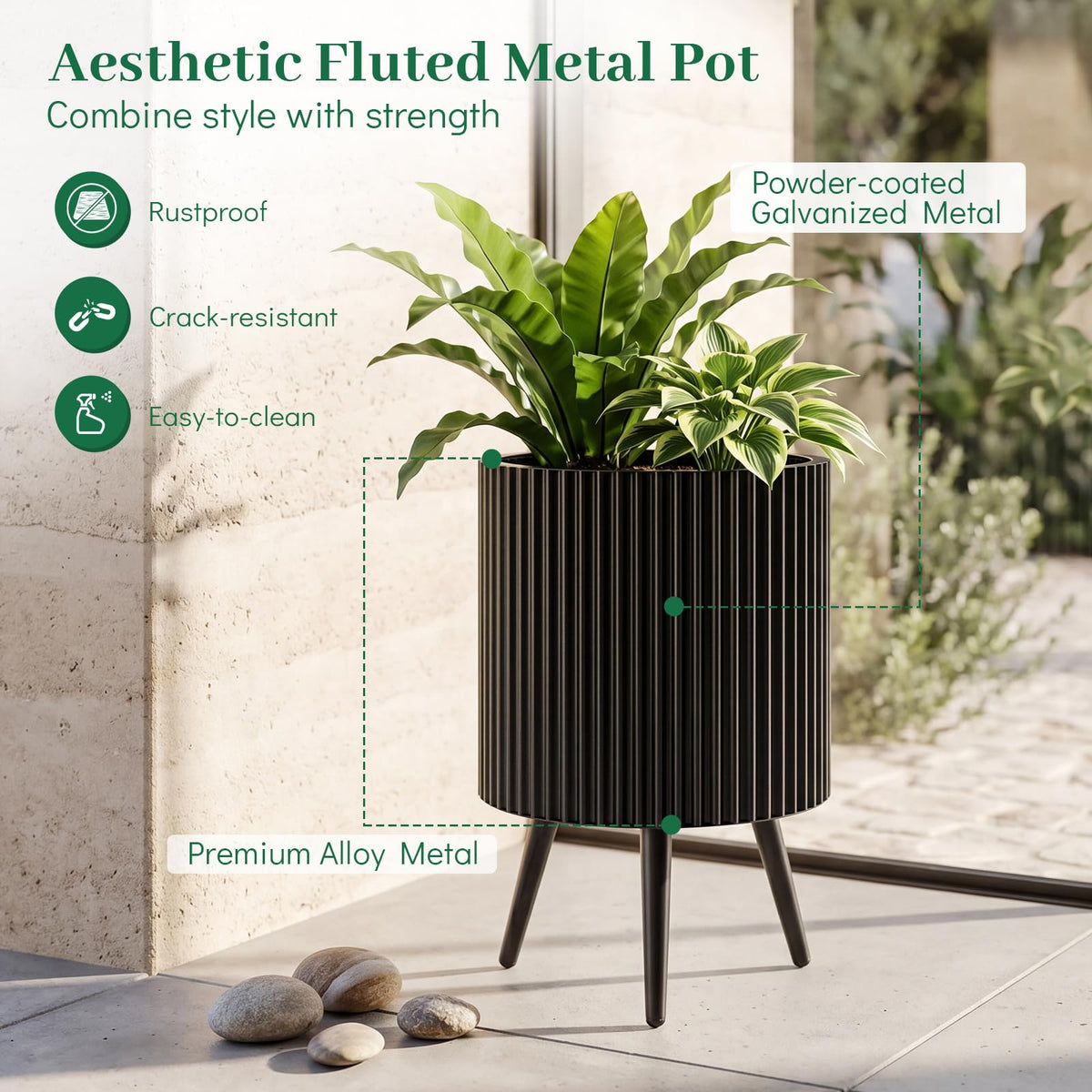 Lucktree 14 Inch Plant Pot with Stand with Built-in Drainage Holes