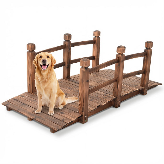 Arched Outdoor Footbridge, 5 FT Fir Wood Garden Crossing with Dual Safety Side Rails