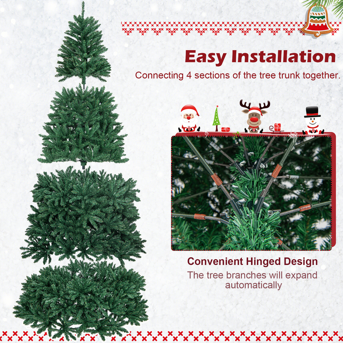 LuckTree Hinged Christmas Tree PVC Artificial Tree Home Holiday Décor w/Metal Stand (7.5 FT)