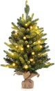 2FT Pre-Lit Artificial Mini Christmas Tree, Small Tabletop Xmas Fir Tree with 234 Branch Tips
