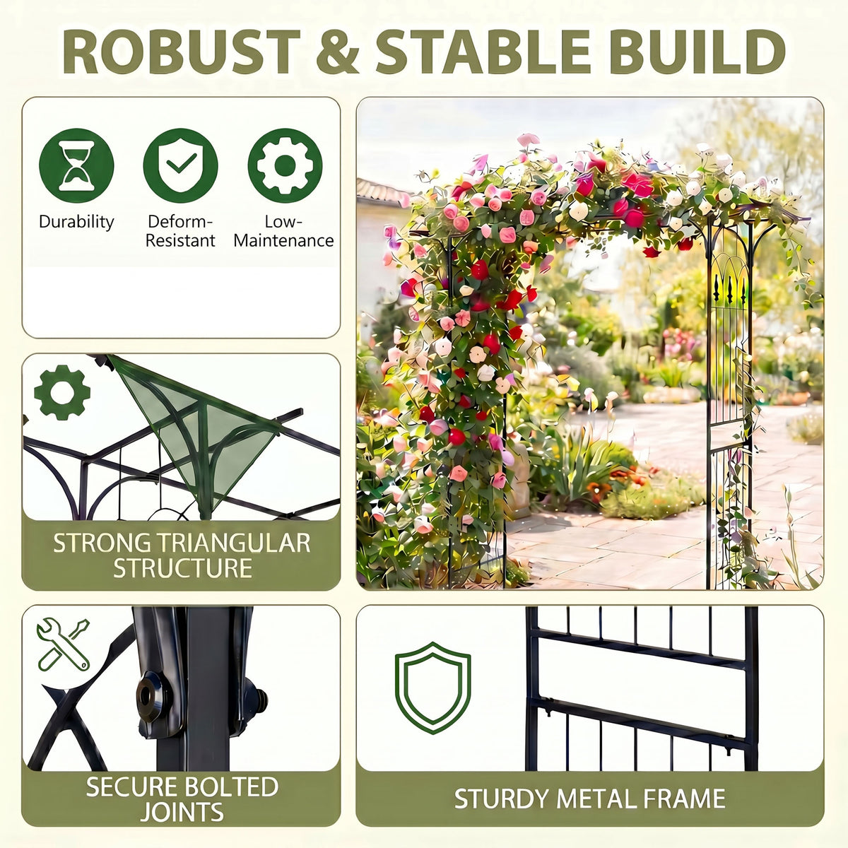 <p>Garden Arbor, 215cm Arch Trellis w/Extended Roof for Climbing Plants Roses Vines
