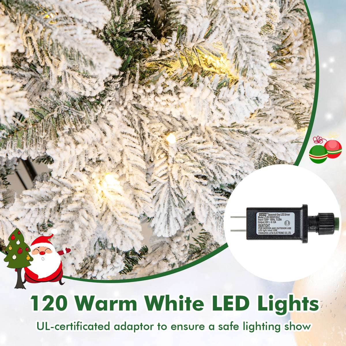4.5 FT Pre-Lit Christmas Tree Snow Flocked, Artificial Christmas Tree with 757 Branch Tips