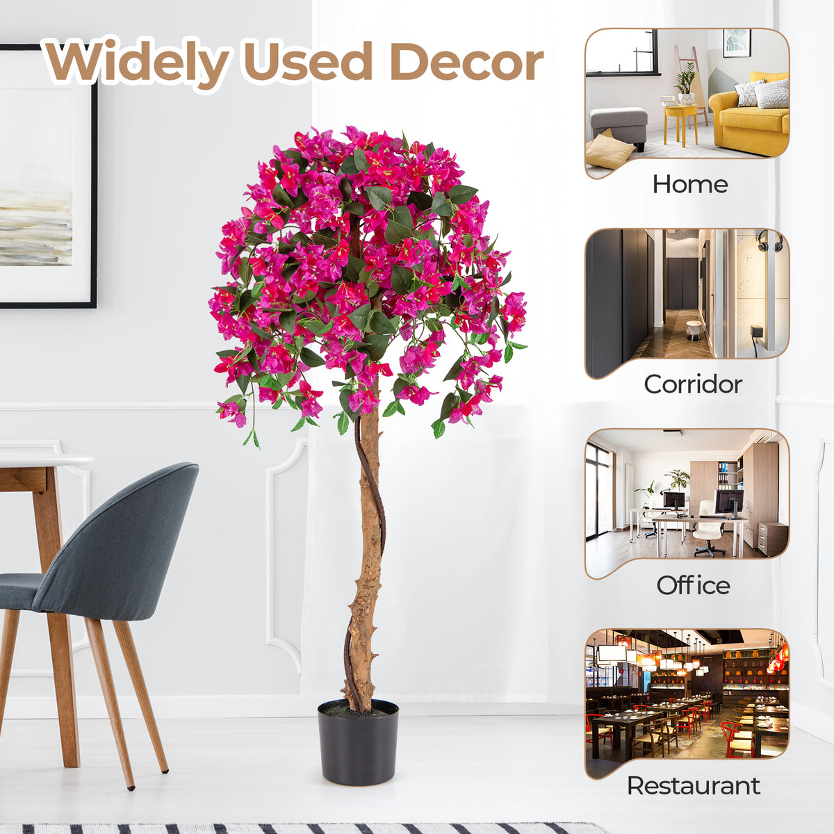 53" Artificial Bougainvillea Tree, Faux Silk Flower Plant in Pot with 576 Flowers & 288 Leaves
