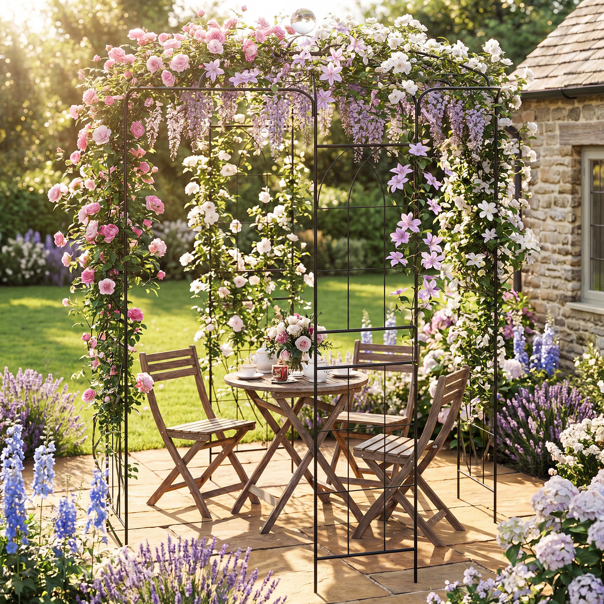 Birdcage Shape Gazebo, Garden Arch Trellis w/Hanging Hook for Climbing Plants