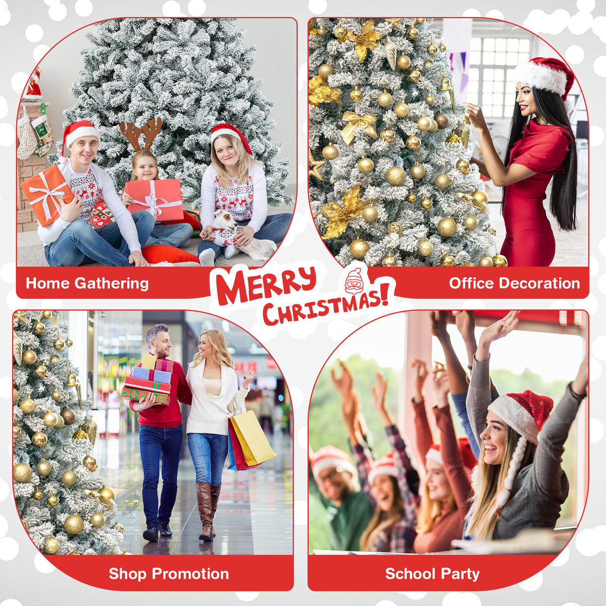 9FT Flocked Christmas Tree, Artificial Xmas Tree w/PVC Needles, Metal Stand