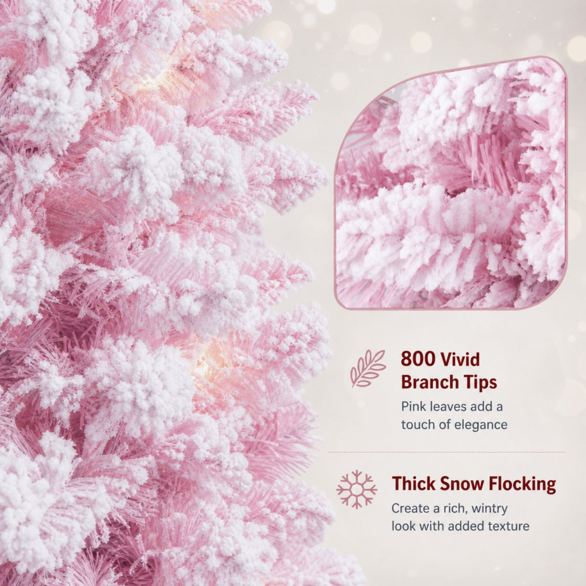 7 FT Slim Pencil Christmas Tree, Hinged Xmas Tree with Flocked Design, 800 PVC Branch Tips