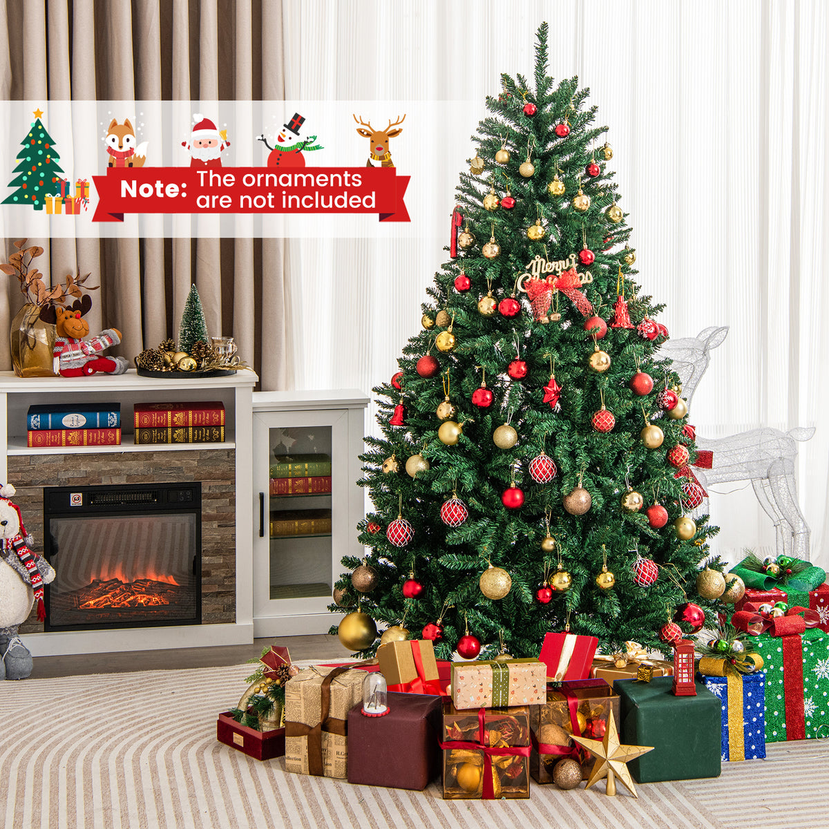 LuckTree Hinged Christmas Tree PVC Artificial Tree Home Holiday Décor w/Metal Stand (7.5 FT)