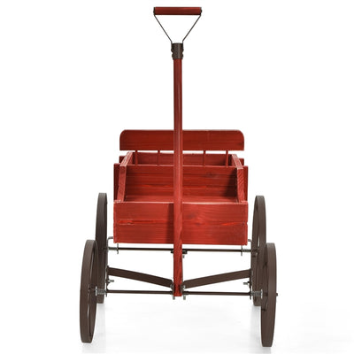 Vintage Wooden Planting Cart, Farmhouse Style Mobile Planter with Adjustable Pull Handle and 4 Wheels