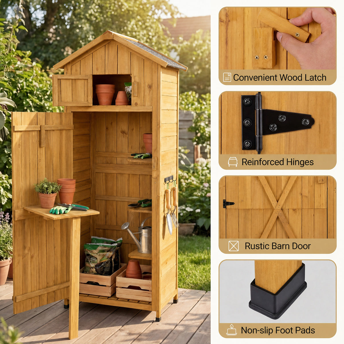 Outdoor Storage Shed, 70" Vertical Garden Shed Cabinet, Gray