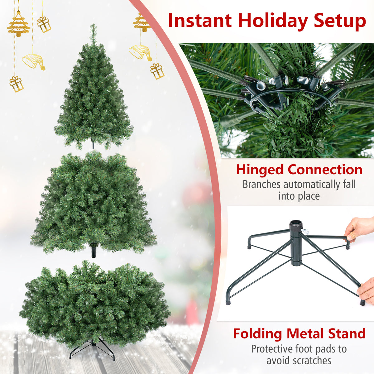 7 FT Pre-Lit Artificial Christmas Tree, 1188 Hinged Branch Tips
