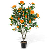 Lucktree 40" Artificial Camellia Tree Faux Camellia Potted Plant in Cement-Filled Pot (1/2 Pack)