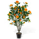 Lucktree 40" Artificial Camellia Tree Faux Camellia Potted Plant in Cement-Filled Pot (1/2 Pack)