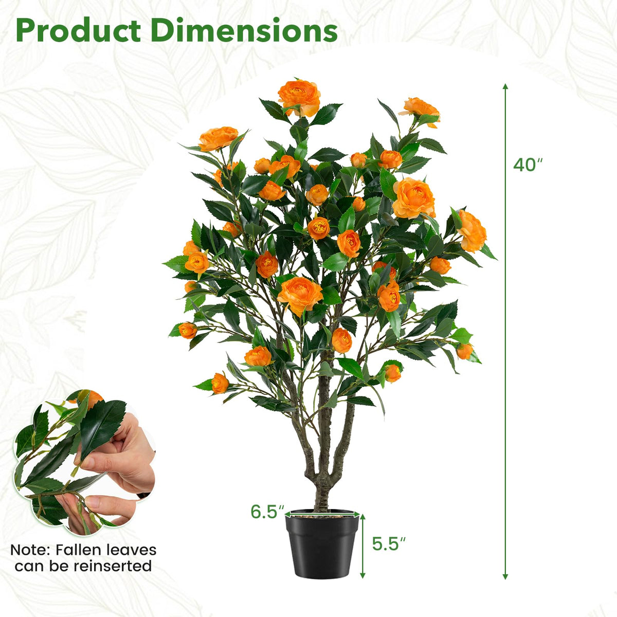 Lucktree 40" Artificial Camellia Tree Faux Camellia Potted Plant in Cement-Filled Pot (1/2 Pack)