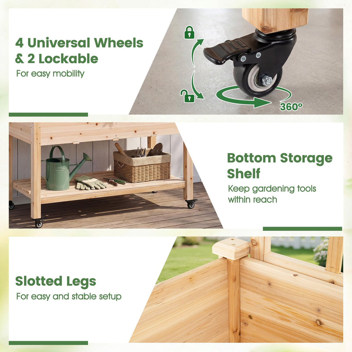 Lucktree 65'' Wooden Raised Garden Bed w/Trellis on Wheels ( 1/2 )