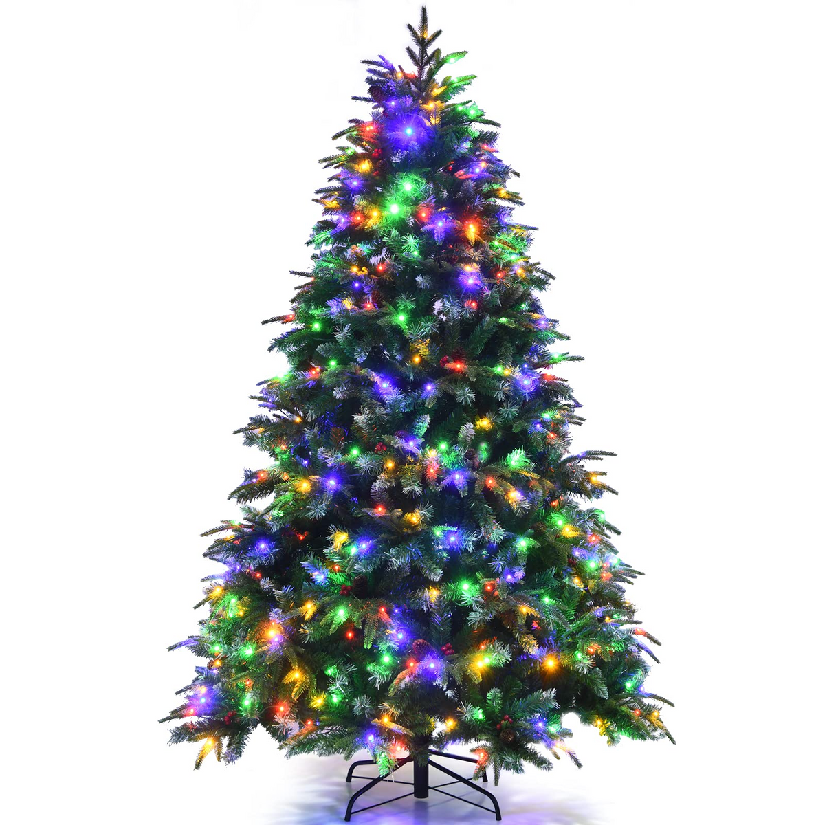 Lucktree 7FT Pre-Lit Artificial Christmas Tree, Hinged Realistic Snowy Xmas Pine Tree W/ 450 Color Changing LED Lights, 11 Flash Modes - LucktreeUS